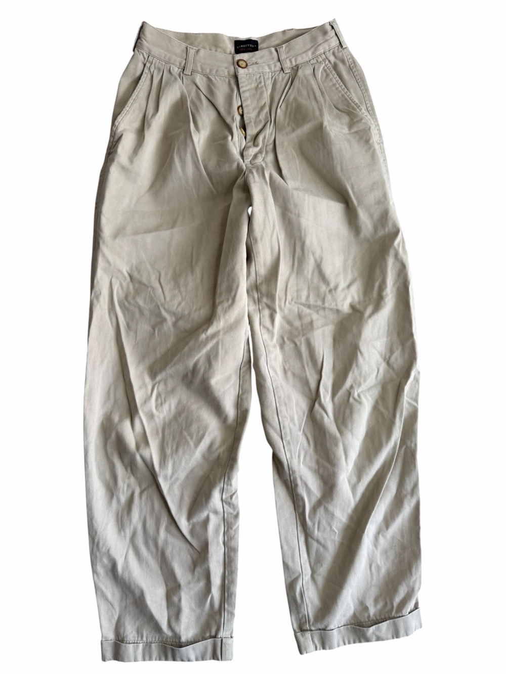 Vintage Structure Men’s Pleated Khaki Pants – Tagged‎ 26, Button Fly Cuffed Hem